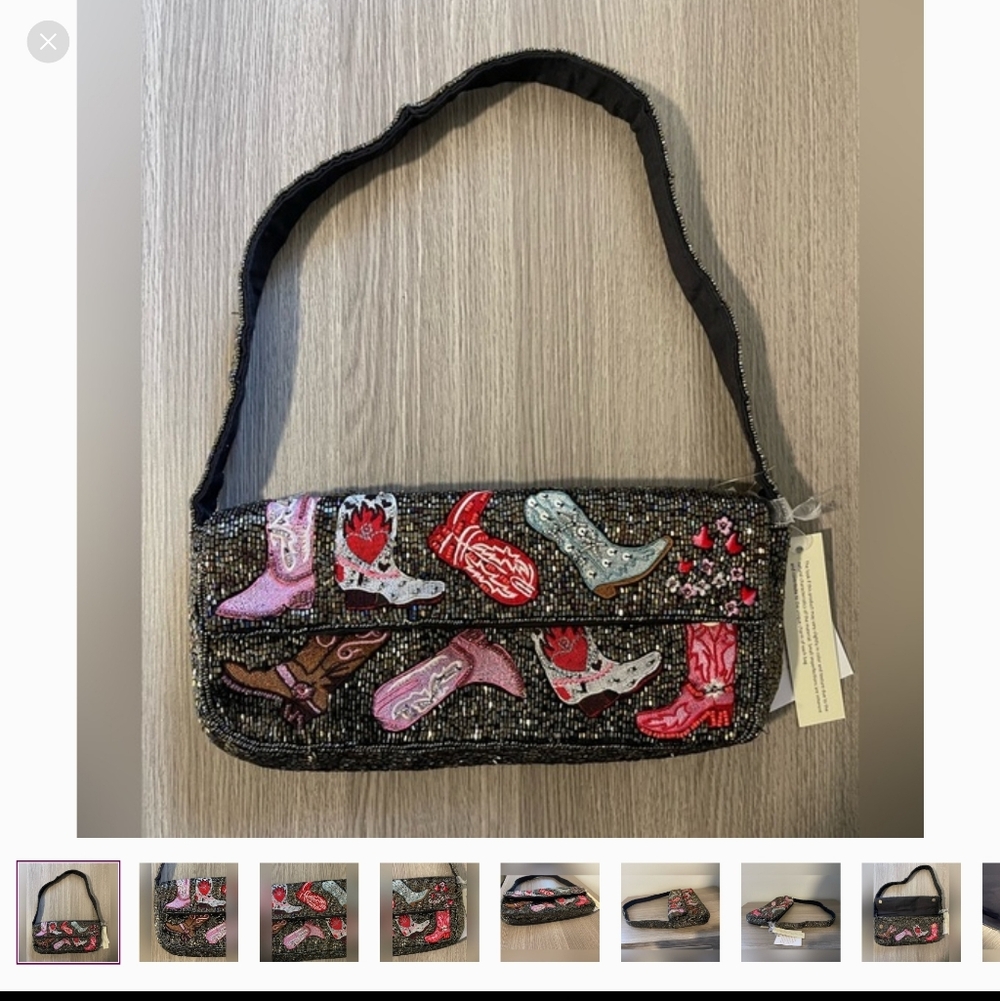 NWT Beaded Western Boots Shoulder Bag - Cowgirl Rodeo Festival Clutch - Picture 14 of 14